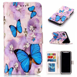 Läderfodral med korthållare & magnetlås till iPhone XR (fjärilar