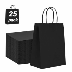 25 biologiskt nedbrytbara svarta papperspåsar med handtag, 21×8×15cm