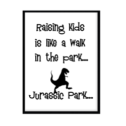 Poster Raising kids Dinosaurie Jurassic Park Svart/Vit A4