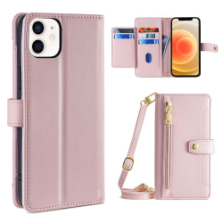 Cross-body Zipper Wallet Case för iPhone 12 mini Pink