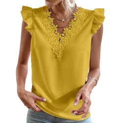 Kortärmad chiffongtröja för kvinnor med V-ringad T-shirt Yellow 2XL