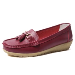 Dam Loafers Flats Slip On Flat Shoes Square Toe Anti Slip Wine Red 42
