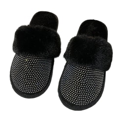 Kvinnor Flat Fuzzy Tofflor Slip On Plysch Tofflor Black 36
