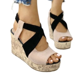 Kvinnors sandaler med öppen tå och ankelrem Platformsandaler Beige 39