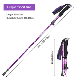 Vikbar vandringsstavar Walking Stick 5-sektioner Alpenstock Purple Short