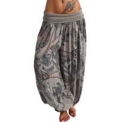 Womens Wide Leg Yoga Harem Byxor Hippie Boho Lösa långa byxor Gray,S
