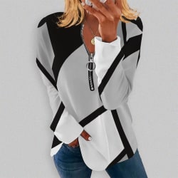 Kvinnor Print T-shirt med tunika med geometriskt tryck med dragkedja 11684-Black 2XL (US L)