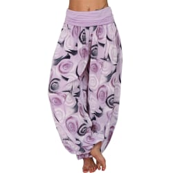 Hippie Palazzo Byxa med vida ben för kvinnor Purple 5XL