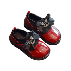 Kids Bowknot Rund Toe Princess Shoe Uniform Knit Dress Shoes Vinröd 28