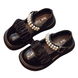 Girl Ankel Strap Flats Loafers Läder Festklänning Skor Mode Svart 28