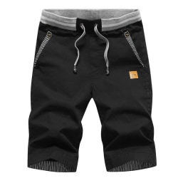 Solid Shorts för män Elastisk midja Board Shorts Black M
