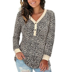 Damknappar Tunika Blus Enfärgad Pullover Apricot Leopard Print XL