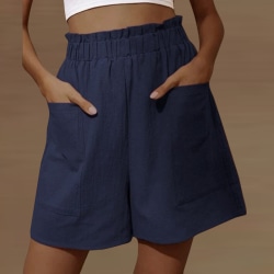Kvinnor Bermuda Short Hot Pants Elastisk midja Mini Byxa Blue S