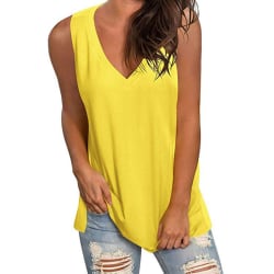 V-ringad ärmlös väst lös t-shirt med camisole-topp för kvinnor yellow,S