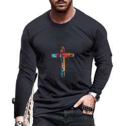 Plus Size färgblock t-shirt för män med lös passform med lång ärm 8# 3XL