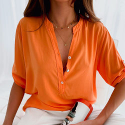 Damskjortor med knapp med V-ringning Orange M
