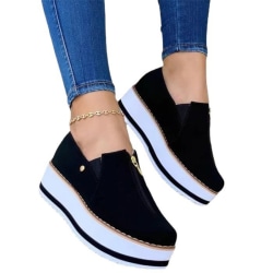 Kvinnor Pure Color Loafers Closed Toe Shoes Black 36