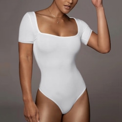 Kvinnor Enfärgad T-shirt Body Kortärmad Romper White 2XL