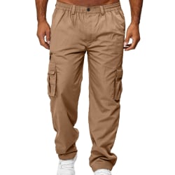 Byxor med elastiska midja för män i enfärgade byxor Khaki XL