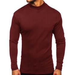 Toppar med hög krage för män Casual T-shirt Blus Pullover Sweatshirt Claret L