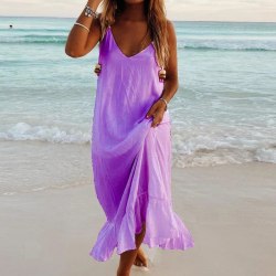 Kvinnor ärmlös långklänning i enfärgade maxiklänningar Purple XL