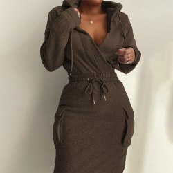 Kvinnor Tvådelade Hoodies Outfits Långärmad Hooded Sweater Kjol