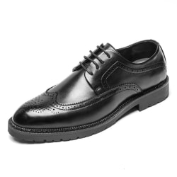 Lädersko med spetsad tå för män Wingtip Brogue Oxford Dress Shoes Svart 41