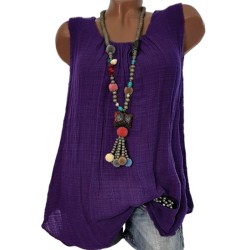 Ärmlösa linnen för kvinnor i enfärgade T-shirts Purple XL