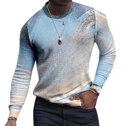 Stickade tröjor med rund hals för män Randiga ytterkläder Style-F XL