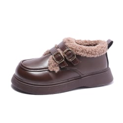 Unisex-barn rund tå Fuzzy Warm Casual Skor Uniform Loafers Brun 35