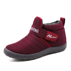 Kvinnor Magnetisk plysch Fodrad Wedge Fuzzy Boot Låg Klack Booties Röd 41
