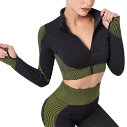 Långärmad yoga-t-shirt för kvinnor för löpning och fitness Black Green,S