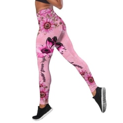 Blommiga Leggings för kvinnor Gymbyxor Yogabyxor med hög midja Rosa XXL