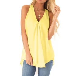Kvinnor ärmlös chiffongväst Linne Lös T-shirt Sommar Yellow L