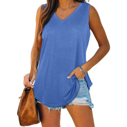 Ärmlösa linnen för kvinnor i enfärgade T-shirts Light Blue XL