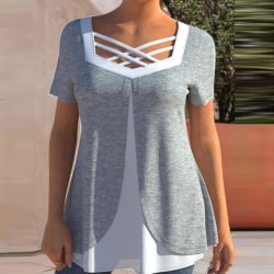Kortärmad T-shirt för kvinnor med V-ringad T-shirt Grey 2XL