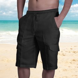 Enfärgade strandshorts för män med mid midja sommarkorta byxor