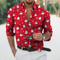 Mens Button Down Animal Printed Tops Lapel Neck Christmas Shirts Style-M M