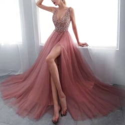 Kvinnors balklänning ärmlös maxiklänningar Pink XL