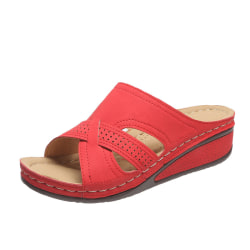 Kvinnor sommar wedge tofflor ihåliga skor strandskor Red 41