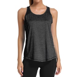 Damer casual ärmlös mesh sömmar yoga fitness T-shirt black,L