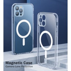iPhone 12 stødsikkert silikone cover, magnetisk med kamerabeskyttelse Transparent