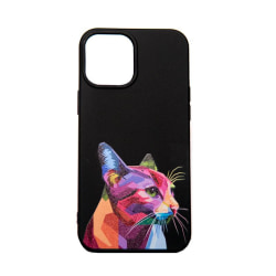 iPhone 12 Pro Max skal med kattmotiv, färgrik katt - svart.