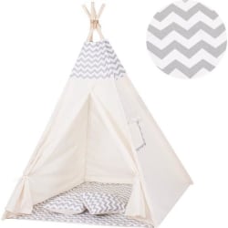 Tipi-tält för barn i SPRINGOS bomull - 160x120x100 cm - sicksack / grå