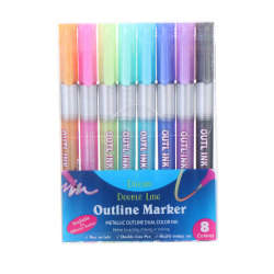 Double Line Pen Metallic Markers 8PCS