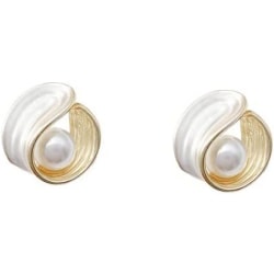 Vintage pärlörhängen för kvinnor 18K guldpläterade vågform pärlörhängen oregelbundna grafiska örhängen Allergivänliga smycken