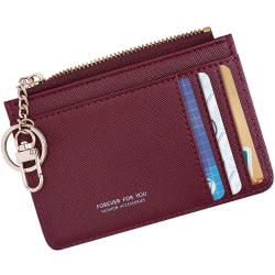 Damer Slim Leather Minimalist Front Pocket Plånbok Case Hållare med ID-fönster (vinröd)