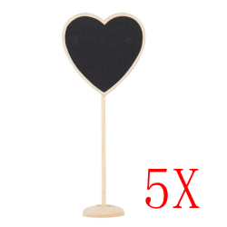 5 st Trä Mini Blackboard svarta tavlan med stativ Plats Bröllopsbord nummerskylt Heart