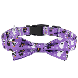 Halloween- printed hundhalsband med avtagbar rosett Justerbar Lovely Pet Halsband Purple M
