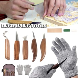 10 st träsnideriverktyg, set, skärbeständiga handskar, stripper, skärare, knivar, vax